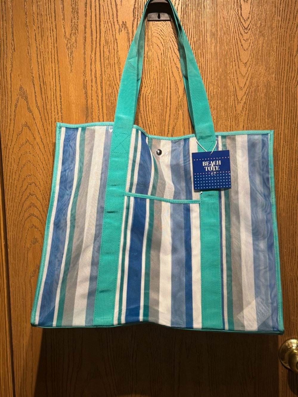 Striped Beach Tote with Teal Handles